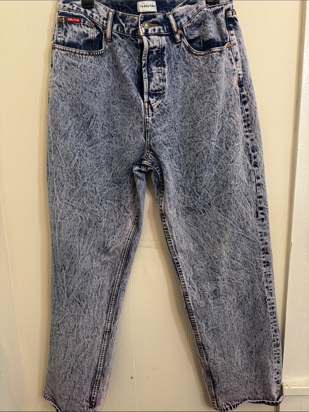 Teddy Fresh Marbled Light Blue, Pink Acid Wash Mom Jeans